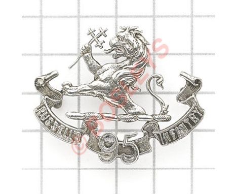 Indian Army. 95th Russell’s Infantry Officer’s cap badge circa 1903-22A good die-cast unmarked silver example. Demi lion on a