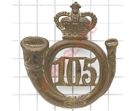 British Indian. 105th (Madras Light Infantry) Regiment, OR’s glengarry badge circa 1874-1881.Good die-stamped brass crowned c