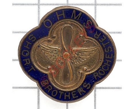OHMS Short Brothers, Rochester badge and enamel WW1 aircraft war service lapel badge.Scarce four-lobed example with winged pr