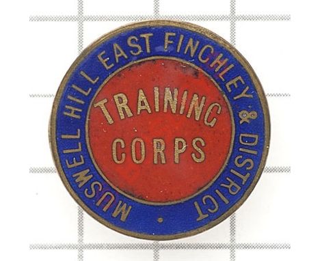 Muswell Hill, East Finchley & District Training Corps WW1 VTC lapel badge.Blue enamel title circlet ; “Training Corps” to cen
