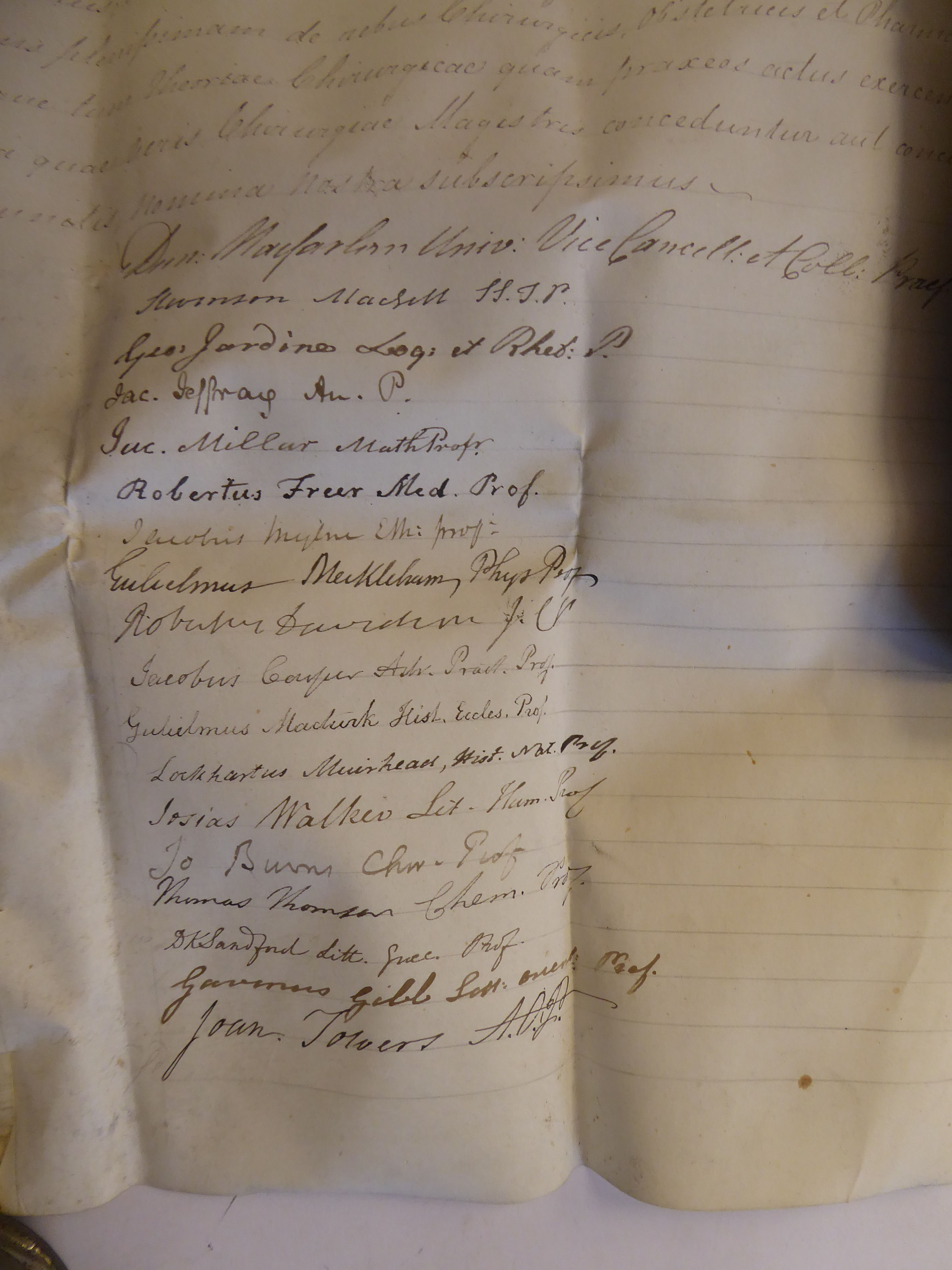 An 1825 handwritten degree on parchment certificate, under seal, from