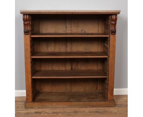 A 19th century oak open bookcase with carved corbel detail.Hx123cmWx117cmDx44cm