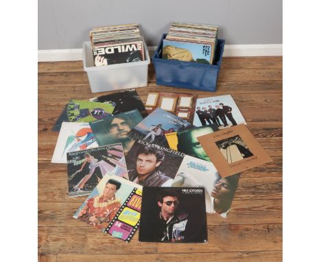 Two boxes of vinyl LP's of mostly rock and pop including Nils Lofgren, Elvis Presley, Eric Clayton, Michael Jackson, Rod Stew