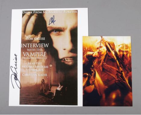 A collection of signed ephemera to include Orlando Bloom Lord of the Rings photograph and 'Interview With A Vampire' advertis