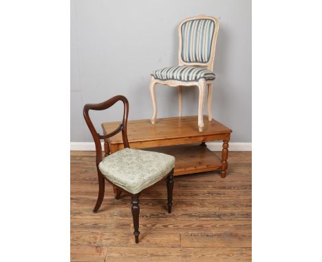 A collection of assorted furniture, to include Ducal style pine low coffee table, bedroom chair and balloon back chair.