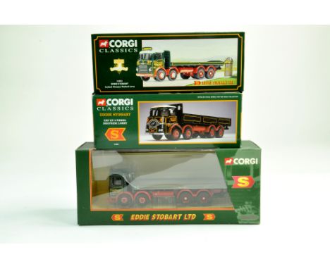 Corgi 1/50 diecast truck Eddie Stobart issues comprising No. 24402 Leyland Octopus, No. 11001 ERF KV Dropside plus one other.