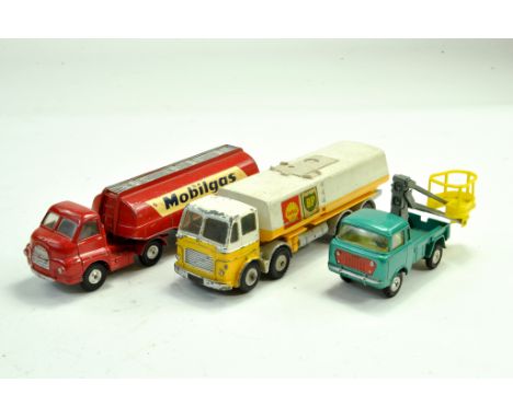 Trio of diecast issue comprising Corgi Mobilgas Tanker, Dinky Leyland BP Tanker plus one other. Generally  Fair to very good.