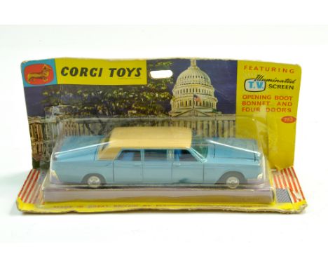 Corgi No. 262 Lincoln Continental Limousine. Blue with light tan roof. Generally an excellent example in good to very good ca