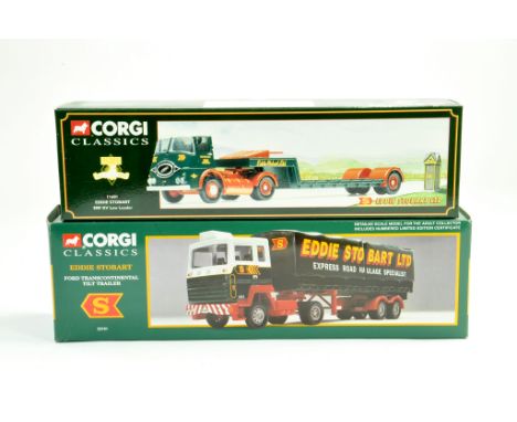 Corgi 1/50 diecast truck Eddie Stobart issues comprising No. 11601 ERF KV Low Loader plus No. 23101 Ford Transcontinental Til