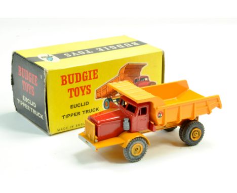 Budgie Toys No. 242 Euclid Dumper truck in red with orange dumper and chassis. Generally a great example, hence excellent in 