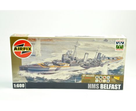 Airfix 1/600 plastic model kit comprising HMS Belfast. Ex trade stock, hence complete. Excellent.