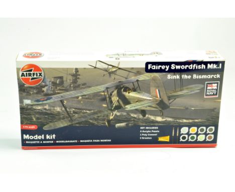 Airfix 1/72 plastic aircraft model kit comprising Fairey Swordfish Mk.1. Ex trade stock, hence complete. Excellent.