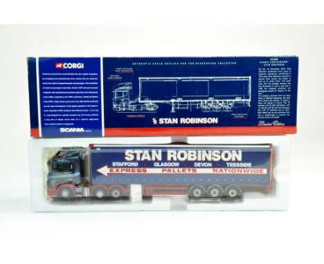 Corgi 1/50 diecast truck issue comprising No. CC12205 Scania Curtainside in the livery of Stan Robinson. Complete with certif