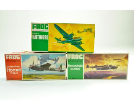 FROG 1/72 Plastic Model Aircraft Kit group comprising Martin Baltimore, de Havilland Hornet and Messerschmitt BF110G. Complet