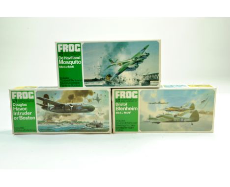 FROG 1/72 Plastic Model Aircraft Kit group comprisingde Haviland Mosquito, Douglas Havoc Intruder plus Bristol Blemheim. Comp