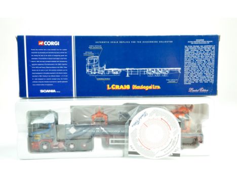 Corgi 1/50 diecast truck issue comprising No. CC12218 Scania Dropside Crane Trailer in the livery of Ian Craig. Complete with