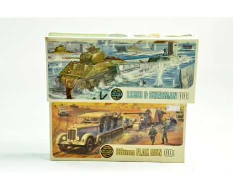 Airfix 00 plastic model kit comprising LCM3 and Sherman Tank plus 88mm Flak Gun. Ex Trade stock hence complete. Excellent.