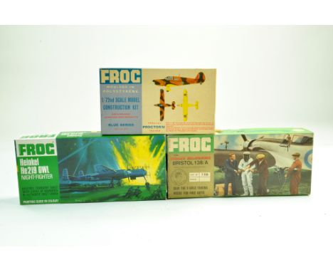 FROG Plastic Model Aircraft Kit group comprising Percival Trainer, Heinkel HE219 and Trail Blazers Bristol 138/A. Complete. E