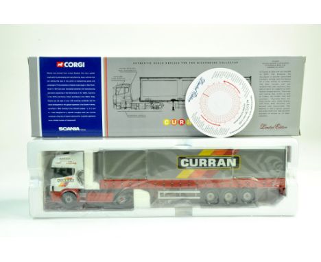 Corgi 1/50 diecast truck issue comprising No. CC12907 Scania Topline Curtainside in the livery of D Curran. Complete with cer
