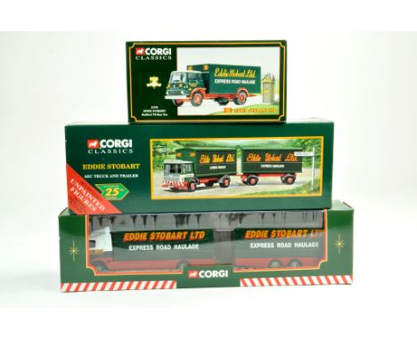 Corgi 1/50 diecast truck Eddie Stobart issues comprising No. 22702 Bedford TK Box Van, 25th Anniversary AEC Truck Trailer plu