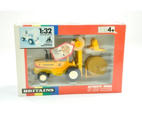 Britains Farm 1/32 Sanderson Fork Lift Truck. Generally Excellent in Very Good (slightly faded / dusty) box.
