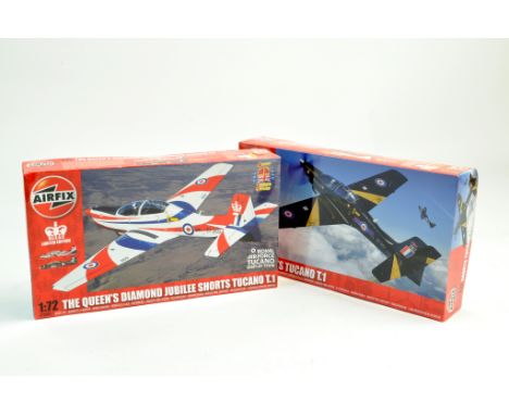 Airfix 1/72 plastic aircraft model kit comprising Queens Diamond Jubilee Tucano T.1 plus one other. Ex trade stock, hence com