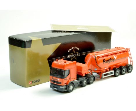 Corgi 1/50 diecast truck issue comprising No. CC12105 Renault Premium and Tanker in the livery of Rugby. Generally very good,