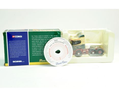 Corgi 1/50 diecast truck issue comprising No. 12214 Scania 4 Series Tractor in livery of Ken Thomas. Complete with certificat