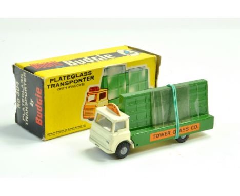 Budgie Toys No. 304 Plateglass Transporter with cream cab and green back. Generally very good to excellent in fair to good bo