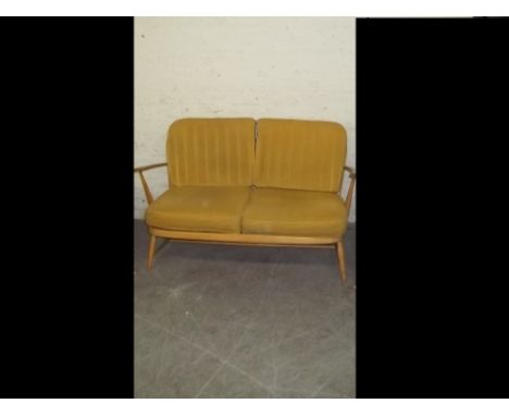 A RETRO ERCOL BLONDE 2 SEATER SOFA