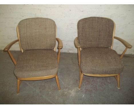 TWO RETRO ERCOL BLONDE EASY CHAIRS