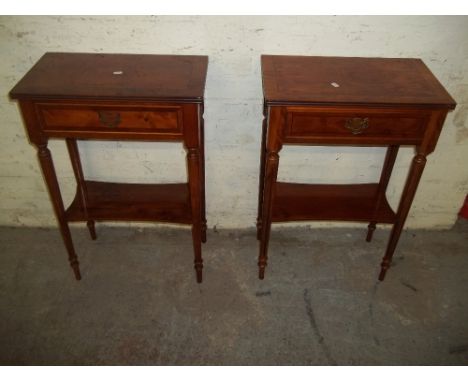 A PAIR OF 2 MODERN REPRODUCTION YEW INLAID OCCASIONAL SOFA SIDE TABLES 