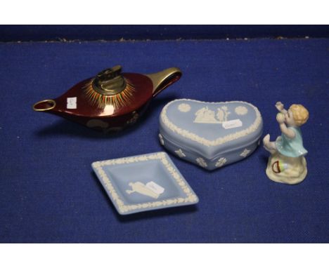 A ROYAL WORCESTER FIGURINE "DAYS OF THE WEEK" TOGETHER WITH A CARLTONWARE TABLE LIGHTER ETC