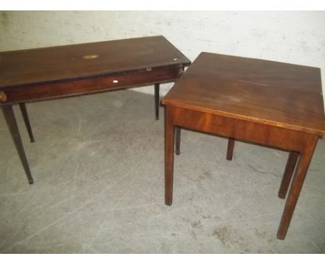 TWO ANTIQUE TABLES 1 INLAID CROSS BANDED TABLE AND AN ANTIQUE FLIP OVER OCCASSIONAL SOFA TABLE BOTH A/F 