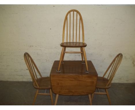 A RETRO BLONDE ERCOL DROP LEAF DINING SET WITH 3 CHAIRS