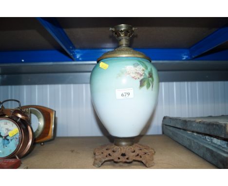 A Victorian opaque glass oil lamp converted to electricity (AF)