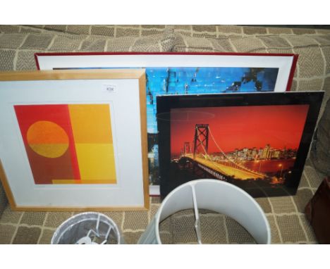 A print of the Brooklyn Bridge, another and a pencil signed printed "Sunset"