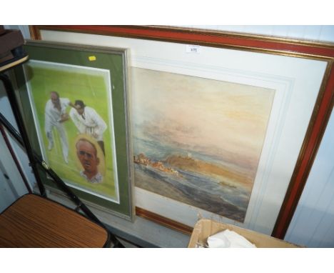 A framed print "Frank Tyson" a colour print of "Folkestone From The Sea"