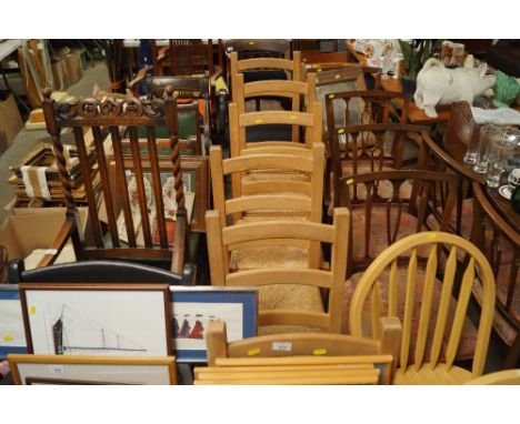 Six modern ladder back rush seated chairs