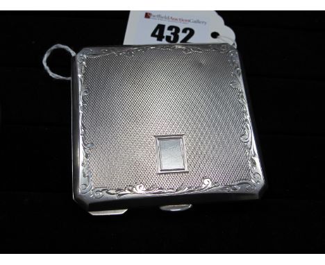 A Hallmarked Silver Powder Compact, Walker &amp; Hall, Chester 1959, of square form, allover engine turned, 7cm wide.