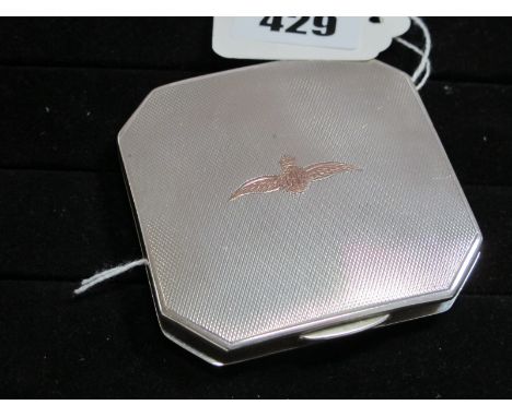 A Hallmarked Silver Powder Compact, WN Ltd, Birmingham 1939, of square form with canted corners, allover engine turned and de