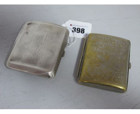 A Hallmarked Silver Cigarette Case, Birmingham 1924, allover engine turned (damages); together with a plated cigarette case. 