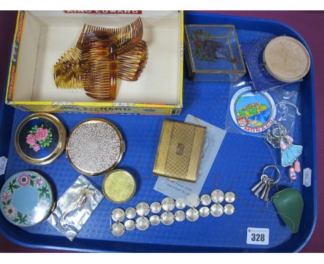 Modern Combs, 1944 10 and 25 Cents Netherlands bracelet, powder compacts, trinket box, 1951 Festival of Britiain soap, in ori