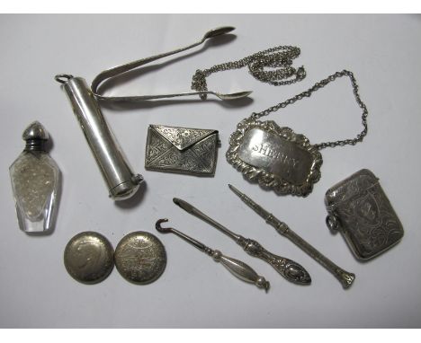 A Hallmarked Silver Cheroot Holder Case, (empty) Birmingham 1895, overall length 8.3cm; a hallmarked silver vesta case, leaf 