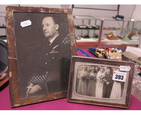 A Hallmarked Silver Mounted Rectangular Photograph Frame, Birmingham 1925, on wooden easel back, overall height 22.5cm (damag