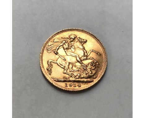 A George V 1914 Sovereign Please note this item is at our Derbyshire saleroom, DE65 6LS  