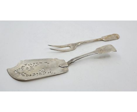 A William IV silver fiddle pattern fish slice, by Jonathan Hayne, London 1840, having pierced blade engraved with fish amongs