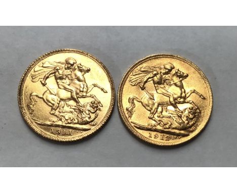 George V 1911 & 1912 Sovereigns Please note this item is at our Derbyshire saleroom, DE65 6LS  