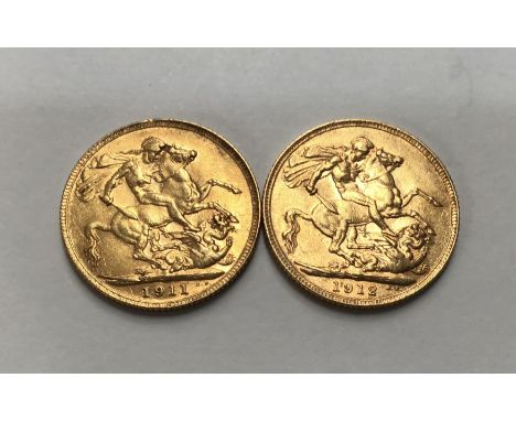George V 1911 & 1912 Sovereigns  Please note this item is at our Derbyshire saleroom, DE65 6LS  
