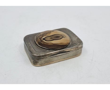 A George III silver rectangular snuff box, by Joseph Ash I, London 1808, engine turned with Greek key border, set circular ca